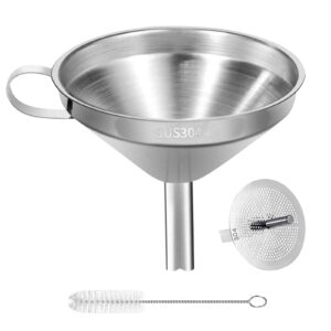 Stainless Steel Kitchen Funnel, 4.3-Inch Food Grade Metal Funnel with Strainer for Filling Bottles, Transferring Liquid, Oil, Juice, Milk