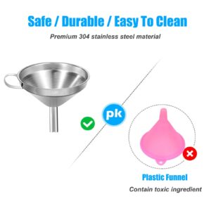 Stainless Steel Kitchen Funnel, 4.3-Inch Food Grade Metal Funnel with Strainer for Filling Bottles, Transferring Liquid, Oil, Juice, Milk