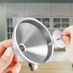 Stainless Steel Kitchen Funnel, 4.3-Inch Food Grade Metal Funnel with Strainer for Filling Bottles, Transferring Liquid, Oil, Juice, Milk