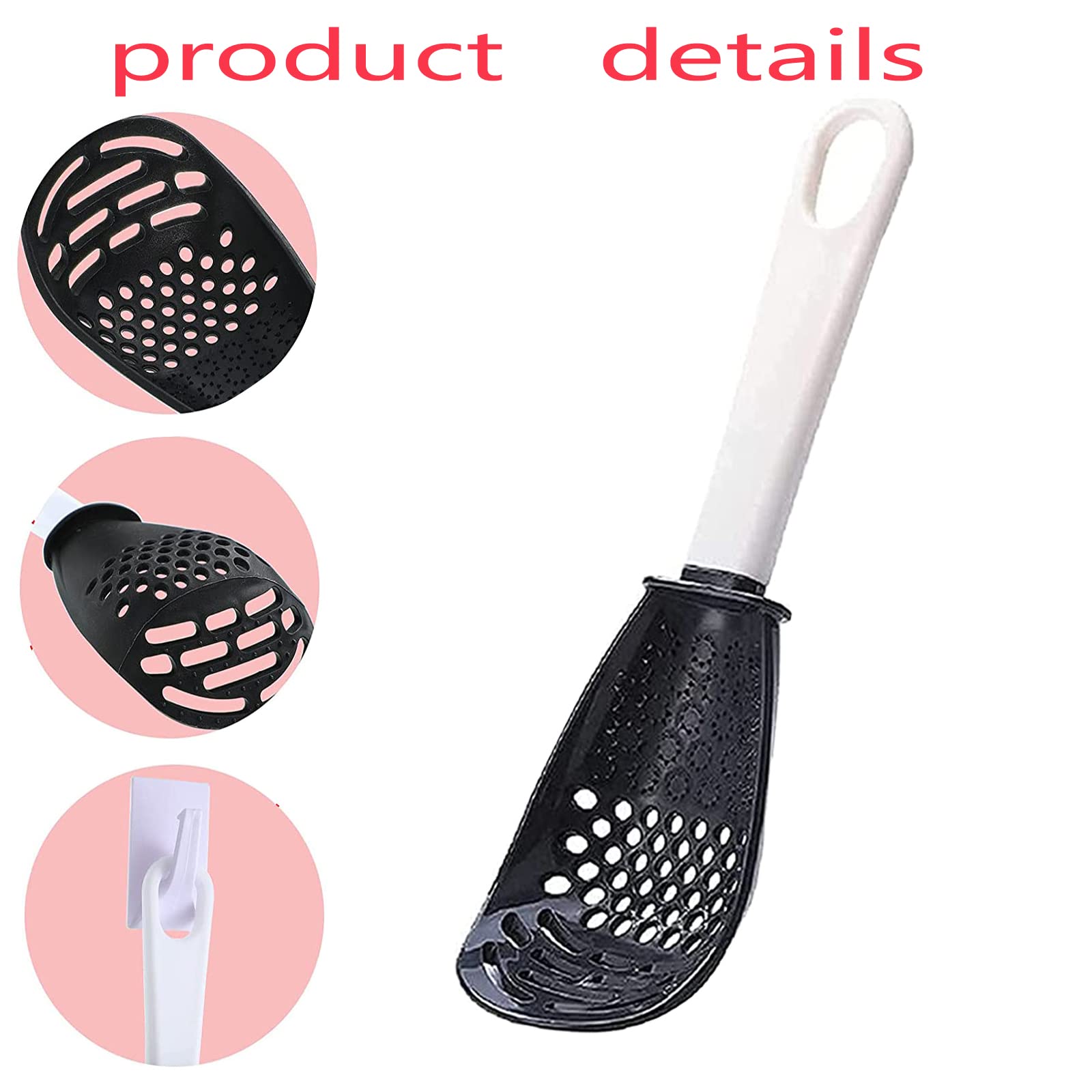 Xesakesi 4 PCS Multifunctional Cooking Spoon, All Purpose Kitchen Tool Skimmer Scoop Colander Strainer Grater Masher, Food-Grade High Temperature Resistant Cooking Gadgets, Plastic (2Red+2Black)