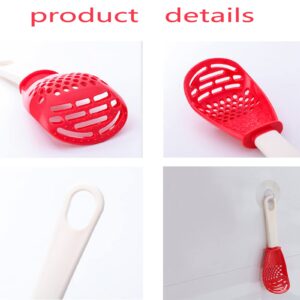 Xesakesi 4 PCS Multifunctional Cooking Spoon, All Purpose Kitchen Tool Skimmer Scoop Colander Strainer Grater Masher, Food-Grade High Temperature Resistant Cooking Gadgets, Plastic (2Red+2Black)