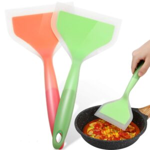 2 pieces silicone pancakes shovel wide spatula turner nonstick fried shovel fish spatula silicone wide flexible turner for nonstick cookware egg cookie omelette (green, orange)