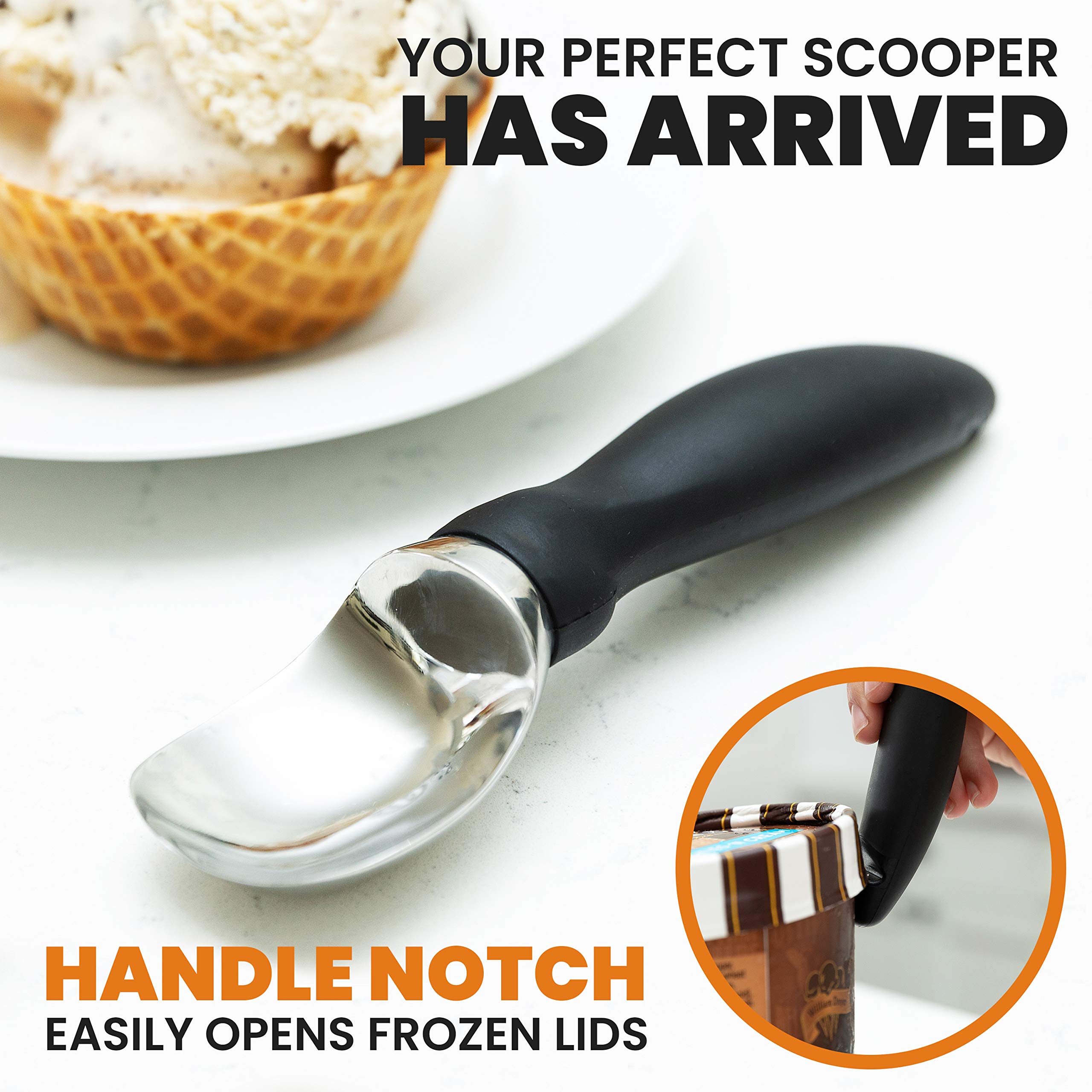 Spring Chef Ice Cream Scoop - Heavy Duty 18/8 Stainless Steel with Soft Grip Handle, Professional Sturdy Ice Cream Scooper, Premium Kitchen Tool for Cookie Dough, Gelato, Sorbet, Melon, Black