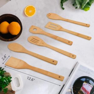 Zhuoyue Kitchen Cooking Utensils Set, 6 Pcs Bamboo Wooden Spoons & Spatula Kitchen Cooking Tools for Nonstick Cookware and Wok