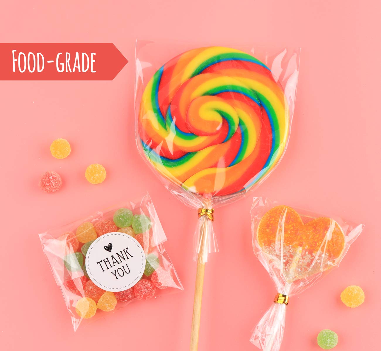 200Pcs Candy Treat Bags 4" x 6" Clear Cellophane Bag& 2.8'' x 4'' Small Treat Bags with Ties, Thickening Plastic Party Favor Bags for Lollipop Bags Cookie Chocolate Wrapping
