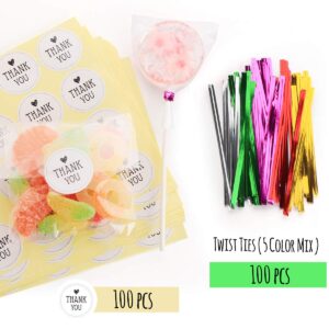 200Pcs Candy Treat Bags 4" x 6" Clear Cellophane Bag& 2.8'' x 4'' Small Treat Bags with Ties, Thickening Plastic Party Favor Bags for Lollipop Bags Cookie Chocolate Wrapping