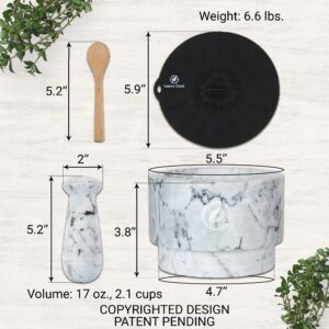 Laevo White Marble Mortar and Pestle Set (Large) | Stone Spice Grinder | 2.1 Cup Capacity | 5.5 inch | Reversible | Molcajete Mexicano | Guacamole, Pesto, Spices | Large Mortar & Pestles | Gift Set