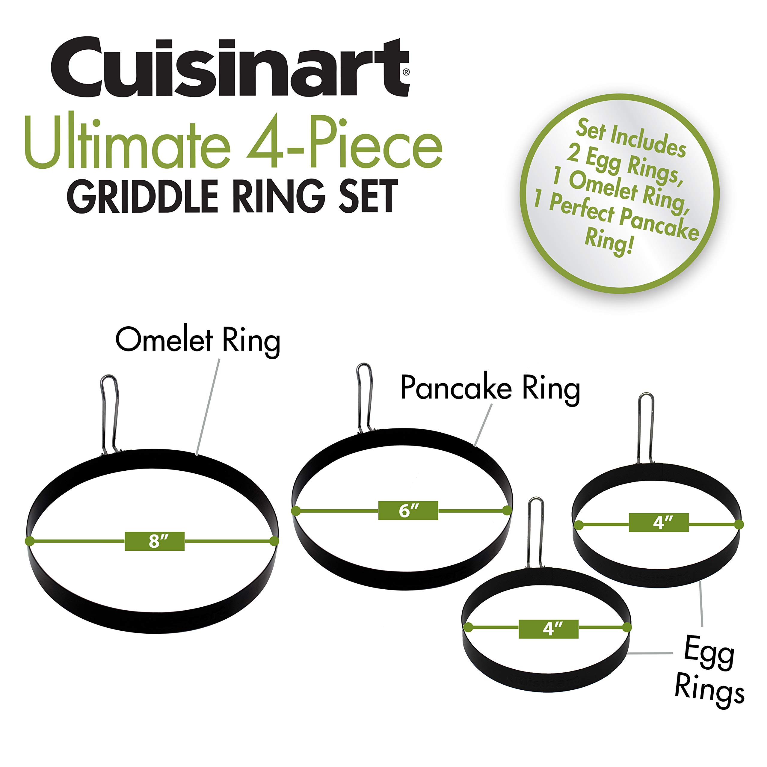 Cuisinart CGR-400, Size: 4 inch, 6 inch and 8 inch, Ultimate Griddle Ring Set, 4-Piece