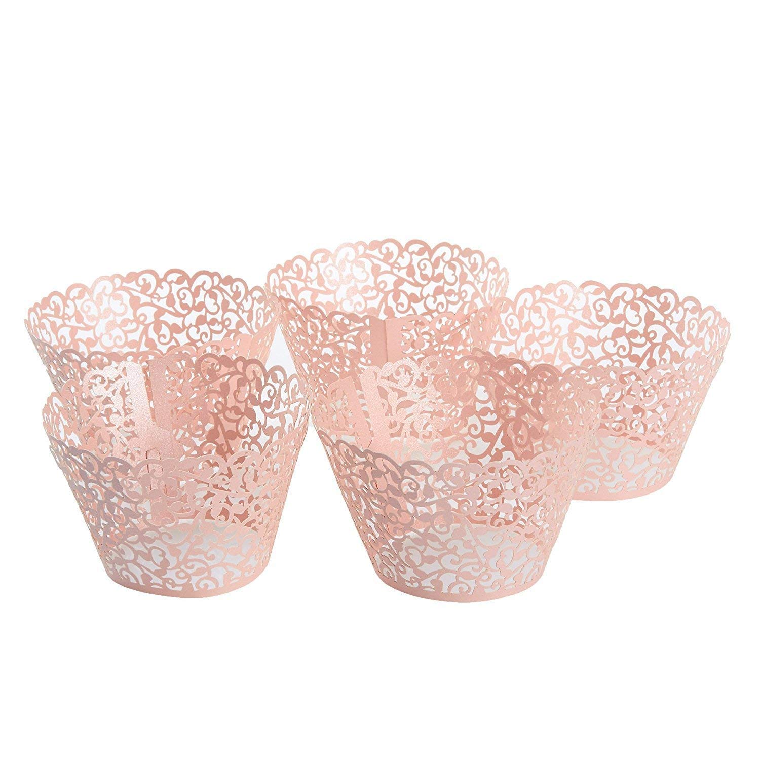 YOZATIA Vine Cupcake Wrappers, 60PCS Lace Cupcake Liners for Regular Sized Cupcake (Pink)