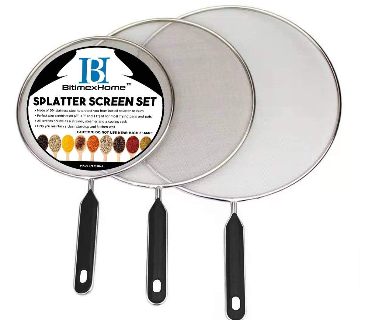 Grease Splatter Screen For Frying Pan Cooking - Stainless Steel Splatter Guard Set of 3-8", 10" and 11" inch - Fine Mesh Iron Skillet Lid- Hot Oil Shield to Stop Prime Burn (3, 8",10",11")