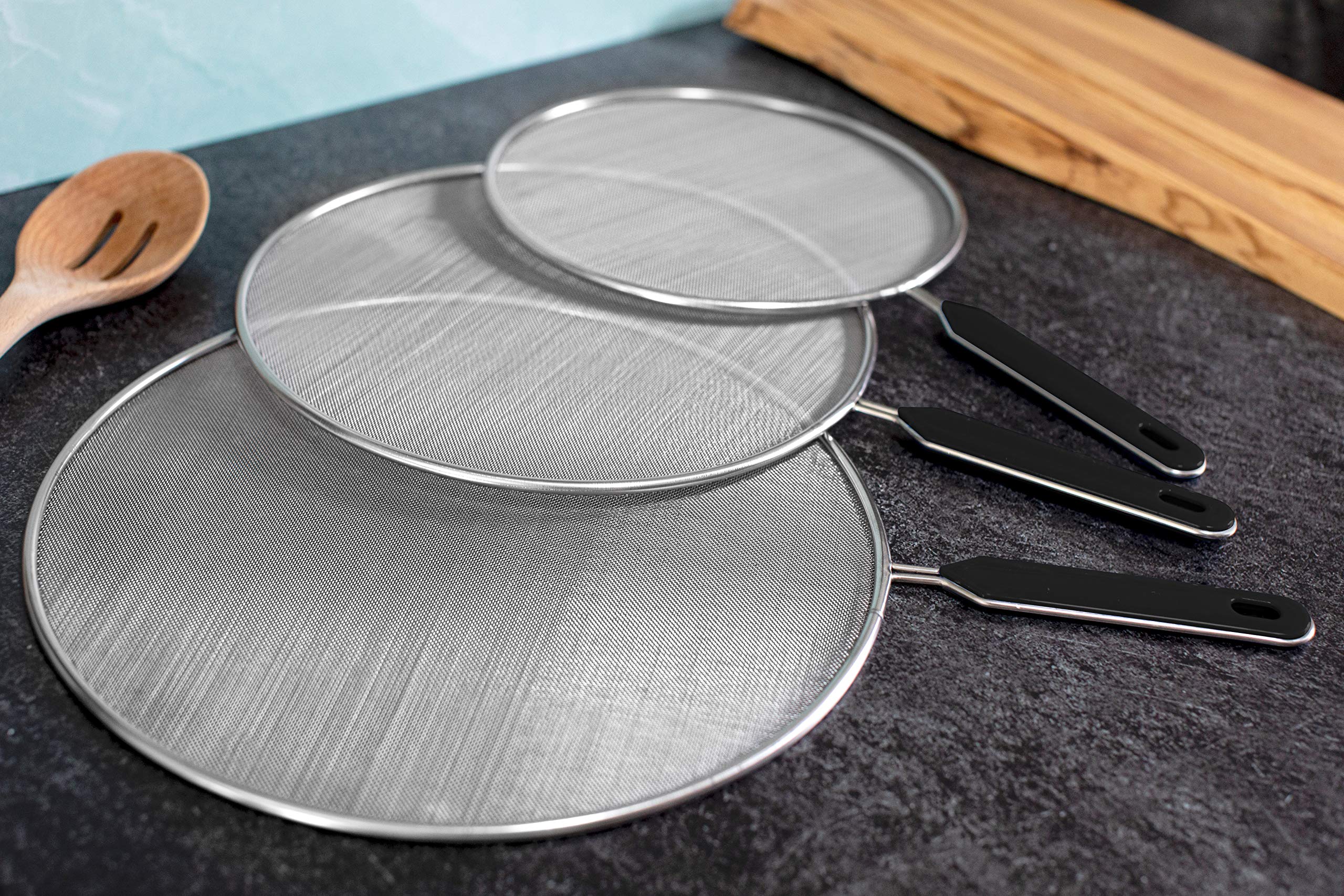 Grease Splatter Screen For Frying Pan Cooking - Stainless Steel Splatter Guard Set of 3-8", 10" and 11" inch - Fine Mesh Iron Skillet Lid- Hot Oil Shield to Stop Prime Burn (3, 8",10",11")