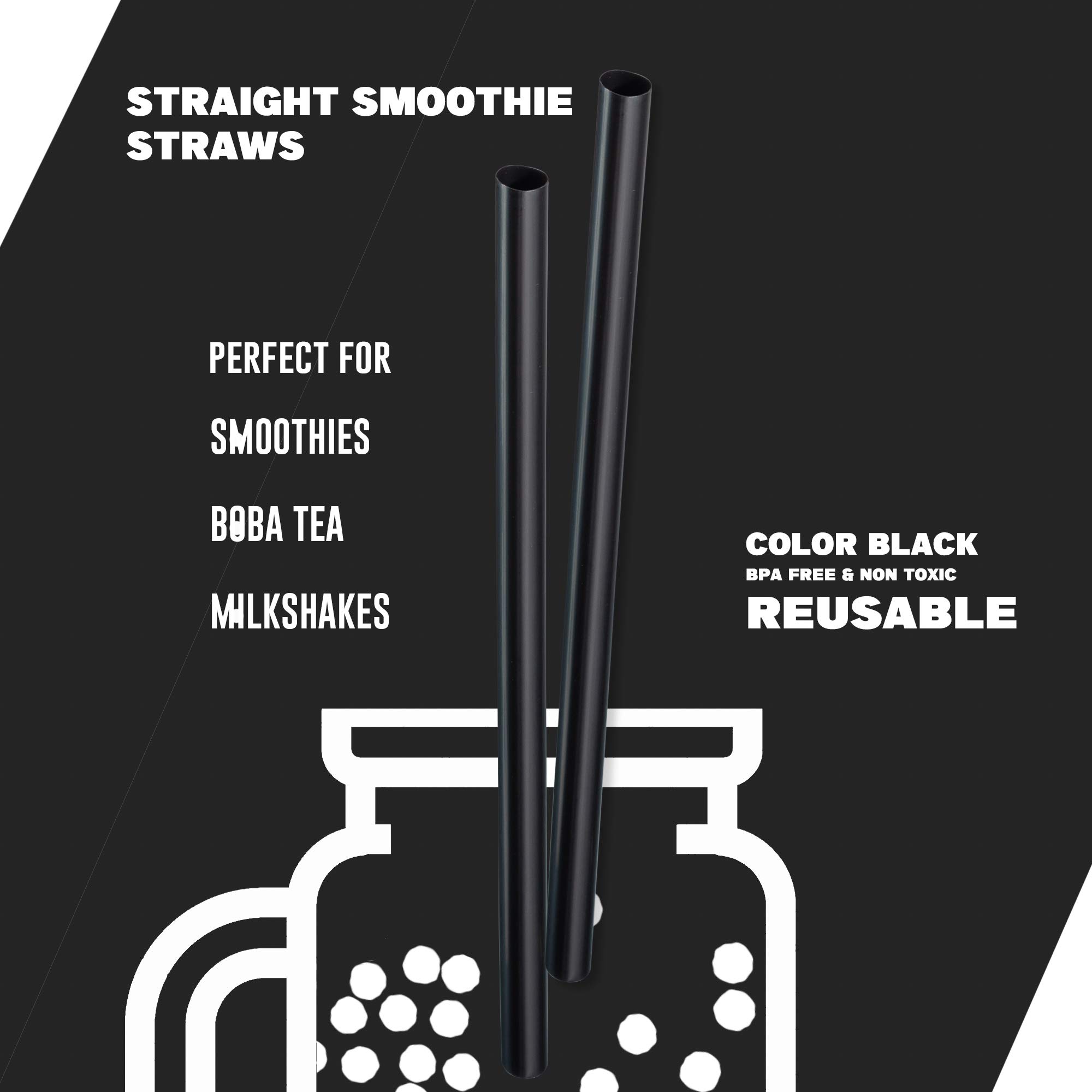 Black Jumbo Smoothie Straws, Black Disposable Wide-mouthed Large Milkshake Straws 9'' Inches High/Tall 100 pack