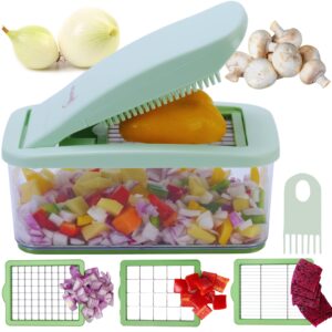 brieftons quickpush food chopper: vegetable chopper dicer slicer, onion chopper vegetable cutter, 3 extra-large blades with 200% more cutting area to chop dice slice vegetables, 2.6-quart container