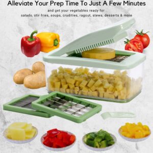 Brieftons QuickPush Food Chopper: Vegetable Chopper Dicer Slicer, Onion Chopper Vegetable Cutter, 3 Extra-Large Blades with 200% More Cutting Area to Chop Dice Slice Vegetables, 2.6-Quart Container