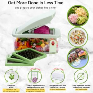 Brieftons QuickPush Food Chopper: Vegetable Chopper Dicer Slicer, Onion Chopper Vegetable Cutter, 3 Extra-Large Blades with 200% More Cutting Area to Chop Dice Slice Vegetables, 2.6-Quart Container