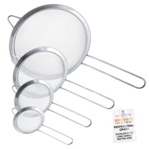 u.s. kitchen supply - set of 4 premium quality fine mesh stainless steel strainers - 3", 4", 5.5" and 8" sizes - sift, strain, drain and rinse vegetables, pastas & tea
