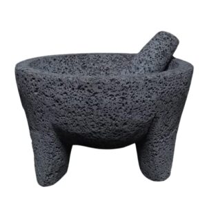 lindo brand 8.6 inch molcajete mortar and pestle, mexican handmade with lava stone,herb bowl, spice grinder, pill crusher, pesto powder, volcanic stone