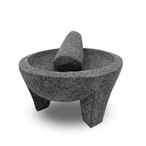 LINDO Brand 8.6 inch Molcajete Mortar and Pestle, Mexican Handmade with Lava Stone,Herb Bowl, Spice Grinder, Pill Crusher, Pesto Powder, Volcanic Stone