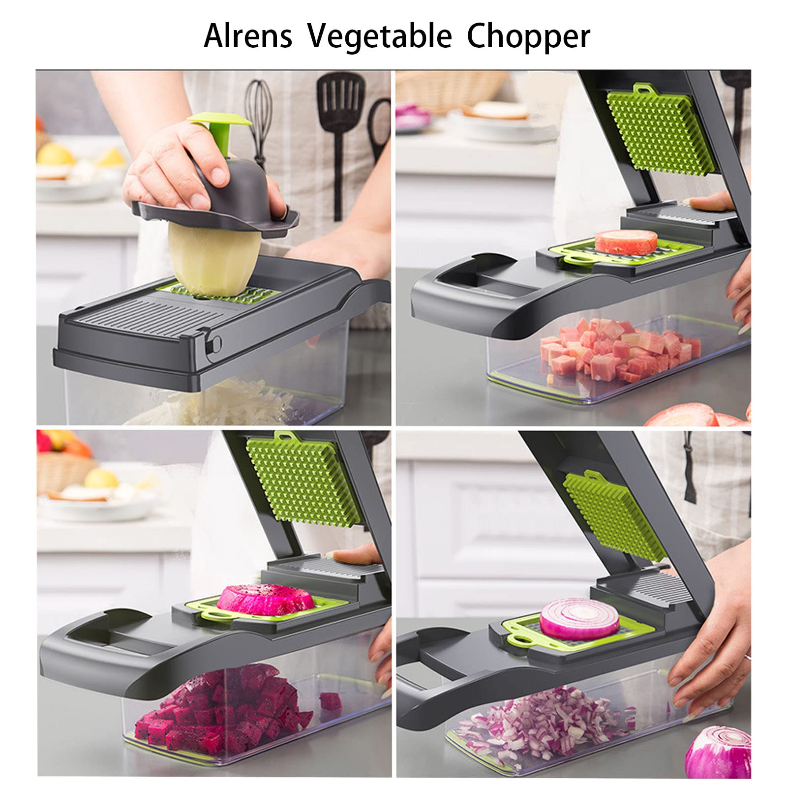 Alrens Vegetable Chopper Mandoline Slicer Pro 15 in 1 Vegetable Slicer Cutter with Multi Blade Onion Chopper for Potato Tomato Cucumber Carrot