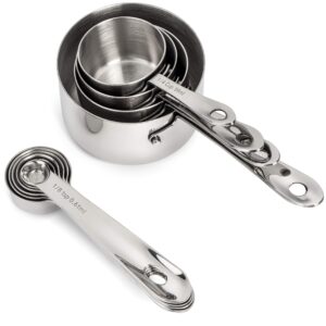 Stainless Steel Measuring Cups And Spoons Set - Heavy Duty, Metal Kitchen Measuring Set For Cooking And Baking Food For Dry Ingredients - Stackable Nesting Measuring Cups - Gordo Boss Measuring Spoons