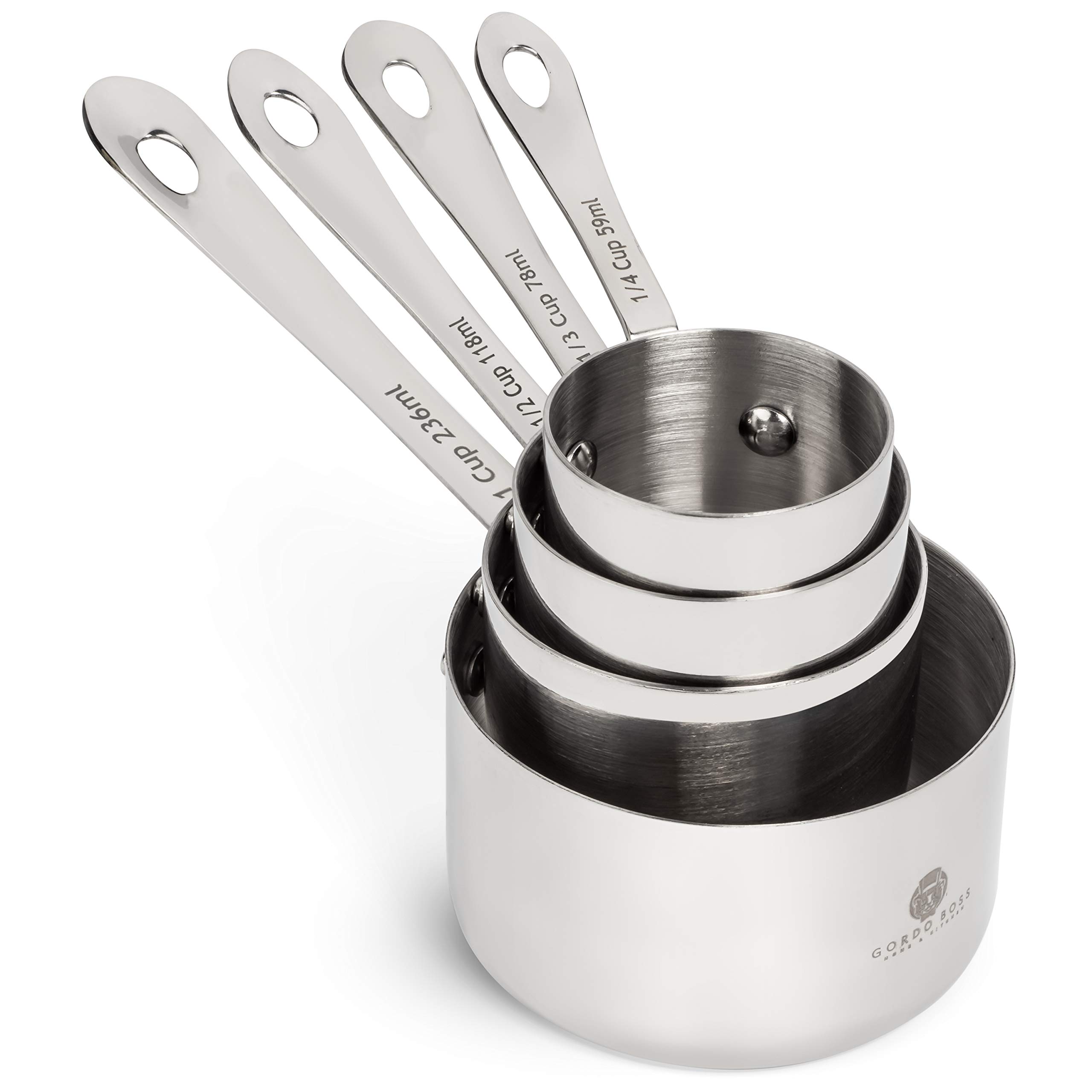 Stainless Steel Measuring Cups And Spoons Set - Heavy Duty, Metal Kitchen Measuring Set For Cooking And Baking Food For Dry Ingredients - Stackable Nesting Measuring Cups - Gordo Boss Measuring Spoons