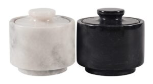 marblous krafts stylish marble white and black 3.5 oz salt cellar, trinket box and condiment pots 3" x 3" kitchen décor salt pepper bowls salt container, pinch pots tea containers