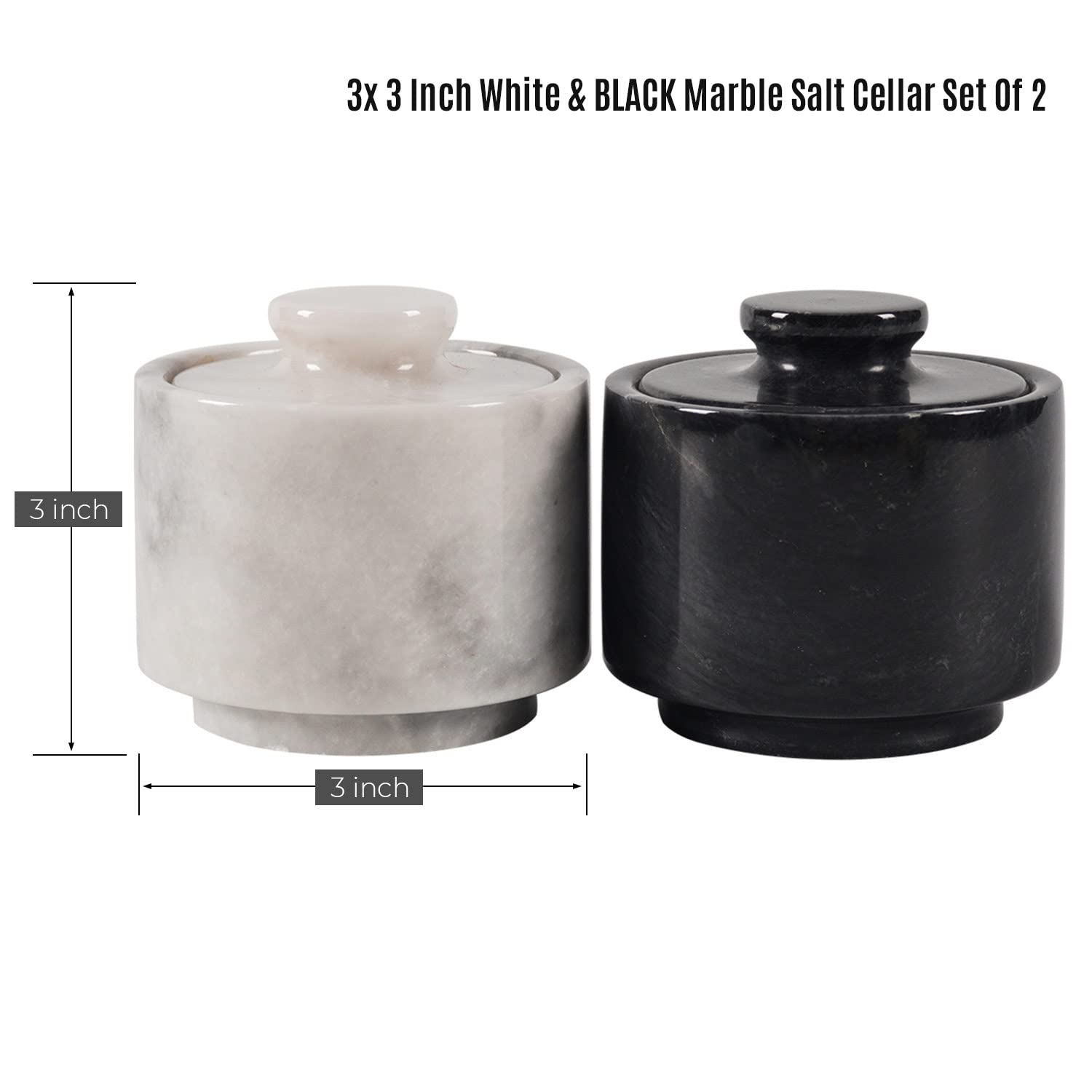 Marblous Krafts stylish marble white and black 3.5 oz salt cellar, Trinket Box and Condiment Pots 3" X 3" Kitchen décor Salt Pepper Bowls salt container, pinch pots tea containers