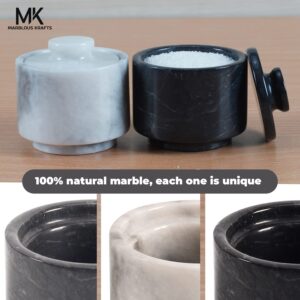 Marblous Krafts stylish marble white and black 3.5 oz salt cellar, Trinket Box and Condiment Pots 3" X 3" Kitchen décor Salt Pepper Bowls salt container, pinch pots tea containers