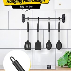 Pack of 4 Silicone Cooking Utensils Set, Non Stick Large Solid Spatulas, Heat Resistant Black Slotted Spoons, Ideal BPA Free Kitchen Turners for Frying, Mixing,Serving,Draining,Turning,Stirring