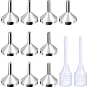 10 pack small metal funnels with 2 pack mini pipette for filling small mini bottles or containers, atomizers, perfume, liquid (silver)