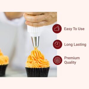 Piping Bag Set - Large Reusable Cotton Piping Bags and Nozzles - Dishwasher-safe - Includes Gift Box, 6 Stainless Steel Nozzles, Adapter, Cleaning Brush & E-Book with Cake Decoration Tips by Kitchtic