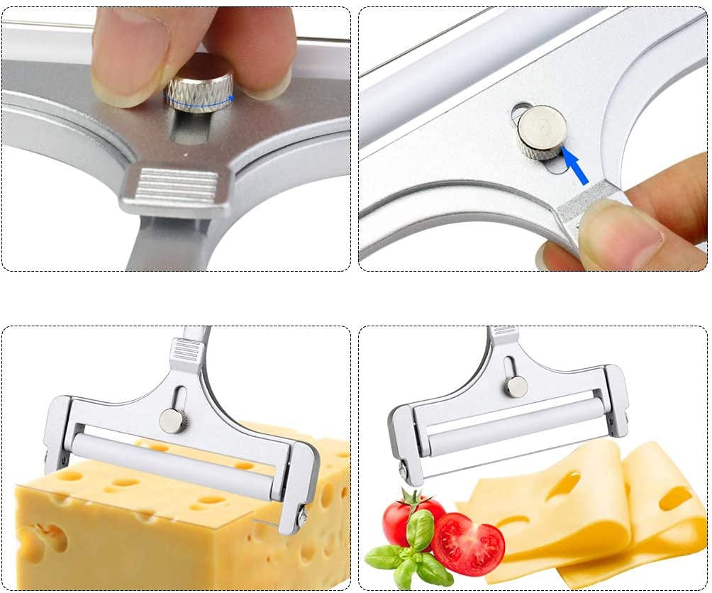 Poualss Stainless Steel Wire Cheese Slicer, Adjustable Thickness Cheese Cutter for Soft, Semi-Hard Cheeses Kitchen Cooking Tool