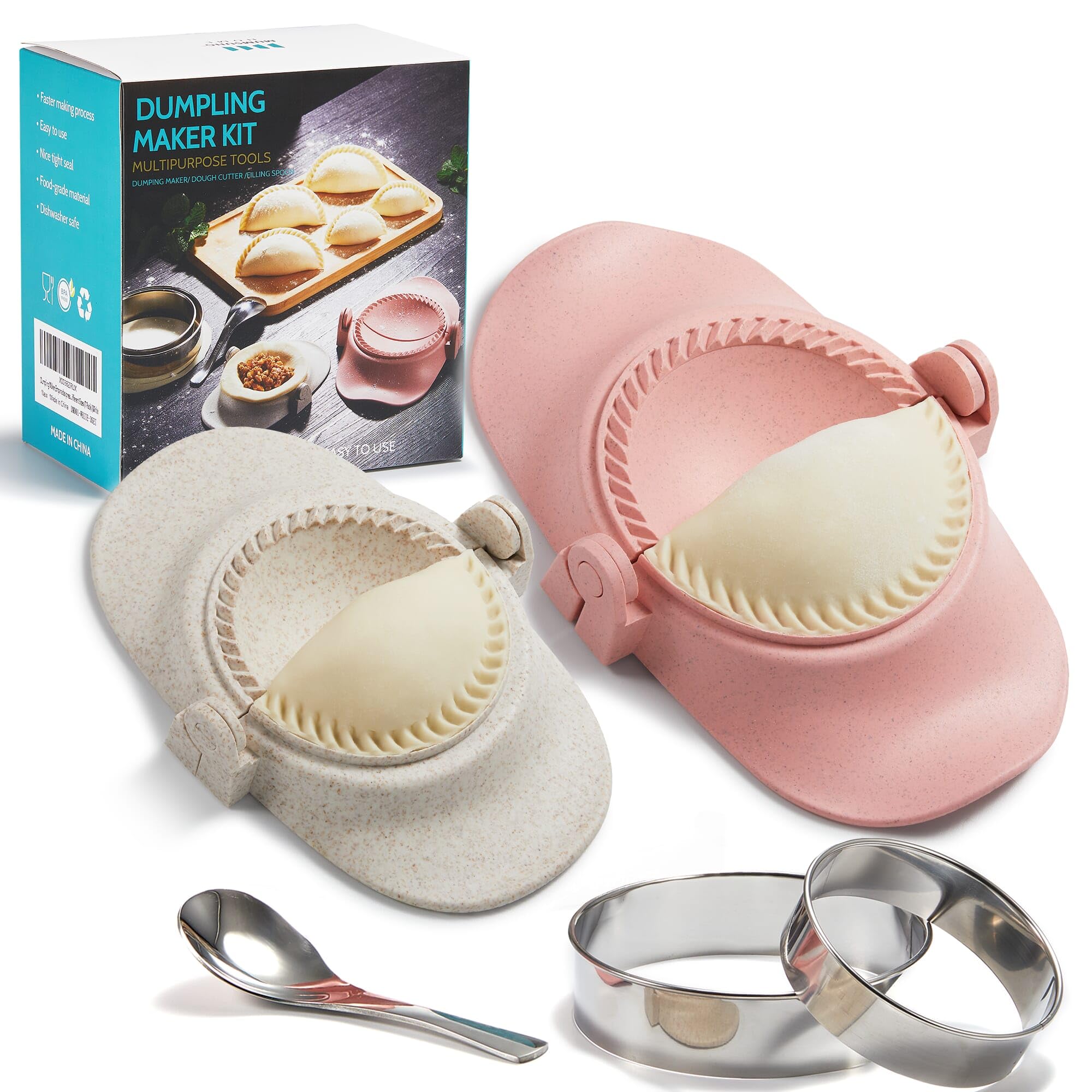 MUMSUNG Empanadas Press Maker, Dumpling Maker Mold Set With Dough Cutter, Dumpling Mold Set (L/4"+M/3")