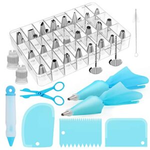 kootek 42pcs piping bags and tips set, cake decorating supplies kits for baking with 30 numbered frosting icing tips, 2 reusable pastry bags, easy carry storage box and other baking tools