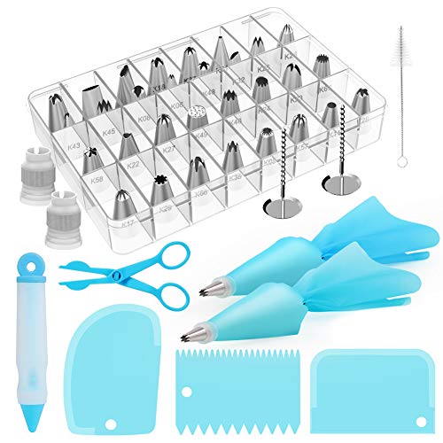 Kootek 42pcs Piping Bags and Tips Set, Cake Decorating Supplies Kits for Baking with 30 Numbered Frosting Icing Tips, 2 Reusable Pastry Bags, Easy Carry Storage Box and Other Baking Tools