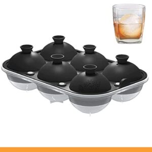 samuelworld large ice ball maker with lid, 6 x 2.5 inch ice balls - bpa free, easy to fill round silicone ice tray, perfect spheres craft ice maker for whiskey, cocktails, gifting - black