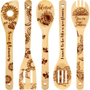 5 pieces sunflower wooden spoons set burned cooking utensil spoon sunflower kitchen baking spoon summer kitchen decoration for wedding bridal shower christmas gift ideas