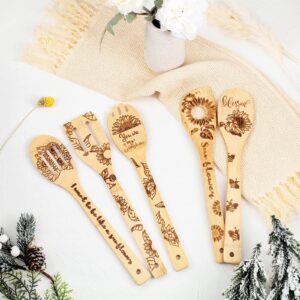5 Pieces Sunflower Wooden Spoons Set Burned Cooking Utensil Spoon Sunflower Kitchen Baking Spoon Summer Kitchen Decoration for Wedding Bridal Shower Christmas Gift Ideas