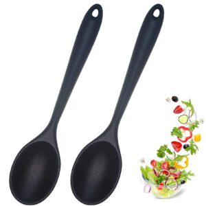2 pcs silicone nonstick mixing spoon, silicone spoons for cooking heat resistant, cooking utensil for kitchen cooking baking stirring serving (black)