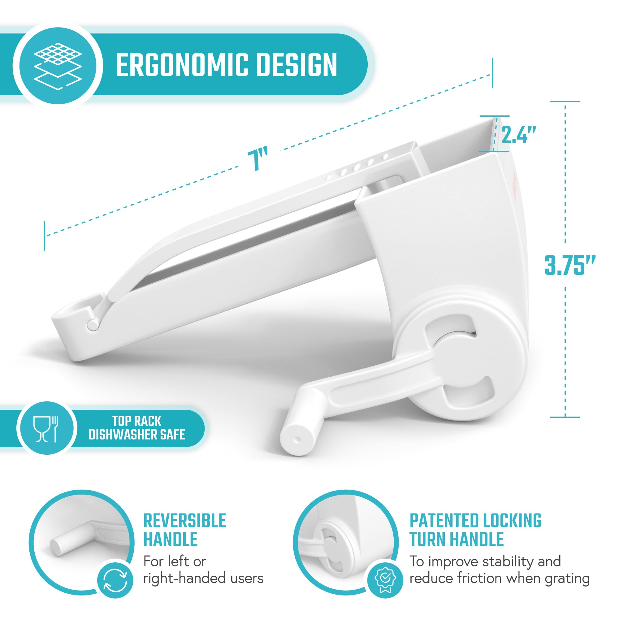 Vivaant Professional-Grade Rotary Grater - 2 Stainless Steel Drums - Grate Or Shred Hard Cheeses, Chocolate, Nuts, and More - Award-Winning Design with Handle