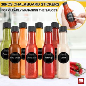 GMISUN Mini Hot Sauce Bottles 5 oz, 24 Pack Glass Woozy Bottles with Shrink Capsules, Mini Wine Bottles with Labels, Funnel, Caps, Dripper Inserts, for Homemade Hot Sauces, Dressing