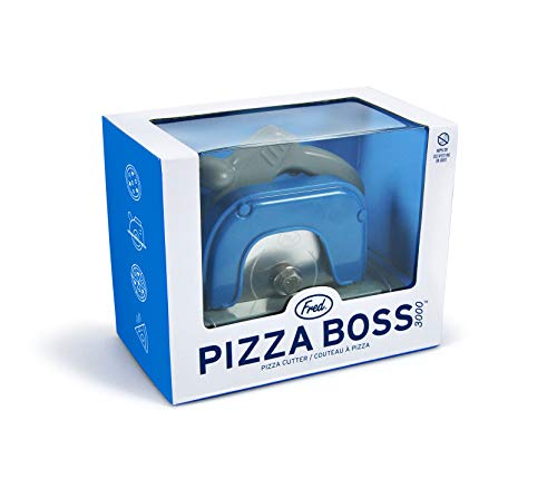 Genuine Fred PIZZA BOSS 3000, Circular Saw Stainless Steel Pizza Wheel, Great Gift for Guys and Pizza Lovers, Easy to Clean with Removable Shield - White Elephant Gift - Fun Kitchen Gadget