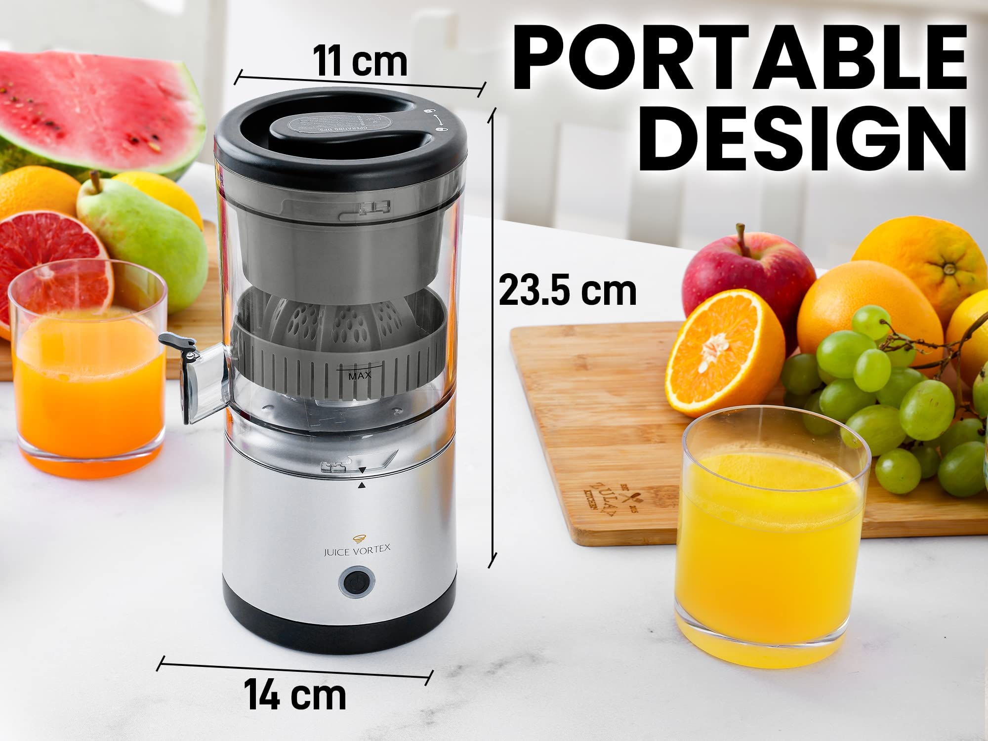 Zulay Kitchen Juice Vortex Lemon & Orange Juicer - Electric Citrus Squeezer & Presser - Rechargeable Juicer Machine - Wireless Portable Juicer - USB Charger & Cleaning Brush Included (Black/Silver)