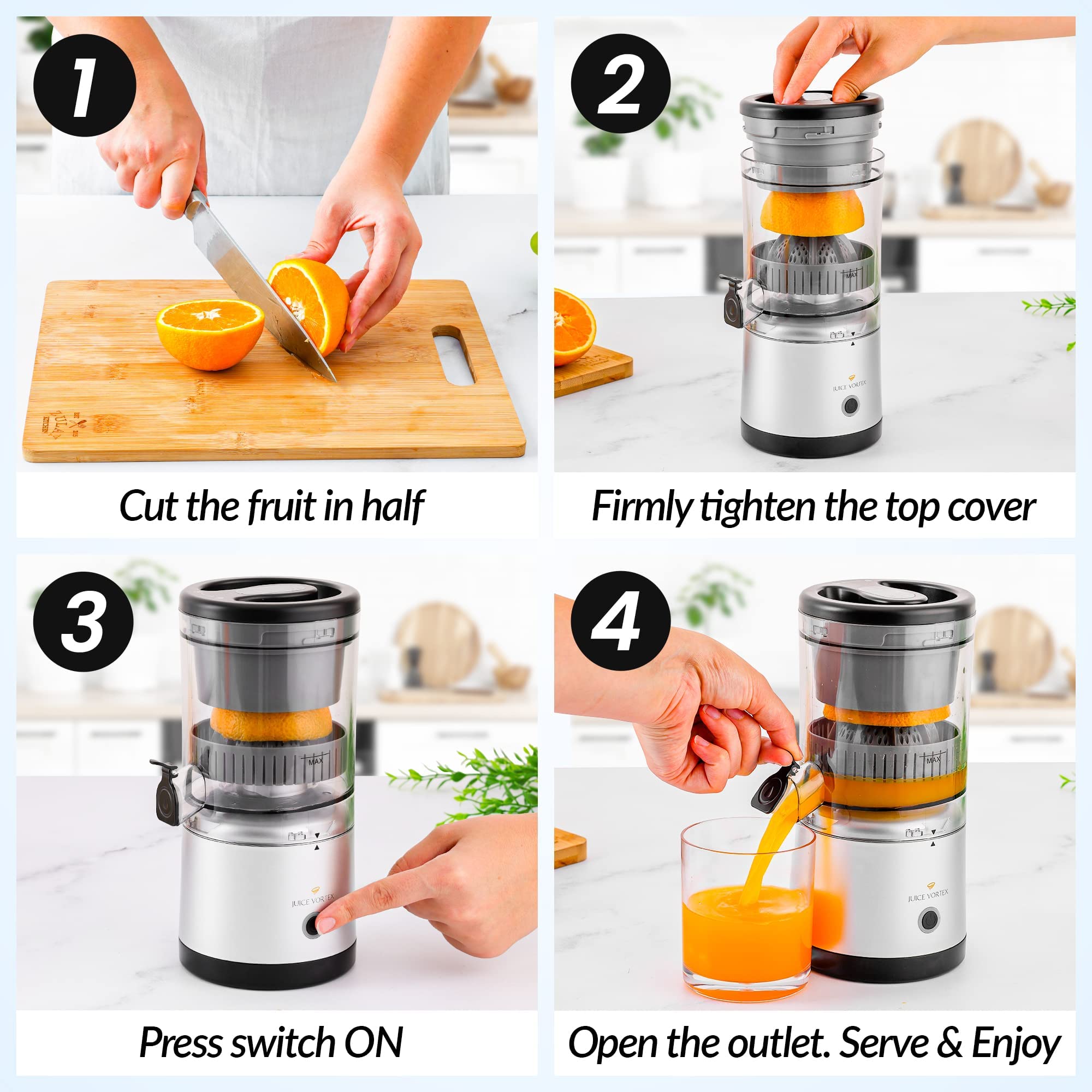 Zulay Kitchen Juice Vortex Lemon & Orange Juicer - Electric Citrus Squeezer & Presser - Rechargeable Juicer Machine - Wireless Portable Juicer - USB Charger & Cleaning Brush Included (Black/Silver)