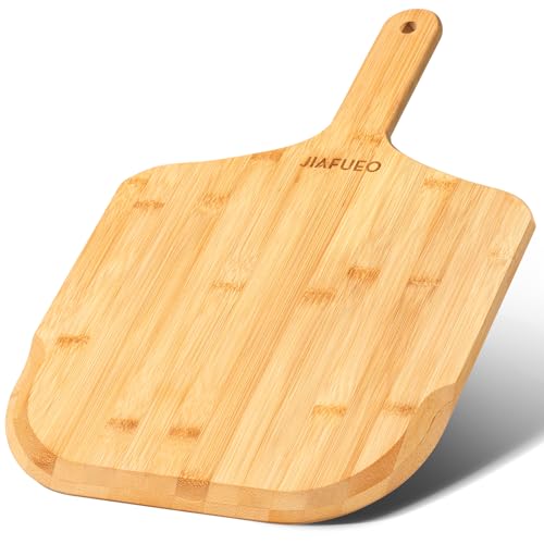 JIAFUEO Pizza Peel 12 inch, Bamboo Pizza Board Wooden Pizza Paddle Spatula Oven Accessory for Baking Homemade Pizza, Wood Cutting Board for Cheese Bread Fruit Vegetables