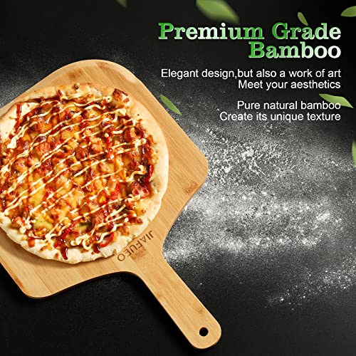 JIAFUEO Pizza Peel 12 inch, Bamboo Pizza Board Wooden Pizza Paddle Spatula Oven Accessory for Baking Homemade Pizza, Wood Cutting Board for Cheese Bread Fruit Vegetables