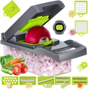 premium vegetable chopper, 7 blade veggie chopper, cutter, dicer, 12-in-1 onion chopper, mandolin slicer, multifunctional food chopper with container