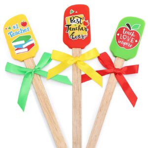 silicone spatulas teacher appreciation gifts thanksgiving christmas end of year gifts ideas, thank you teacher apple gift card with colorful ribbon bows baking gifts kitchen cooking supplies set of 3