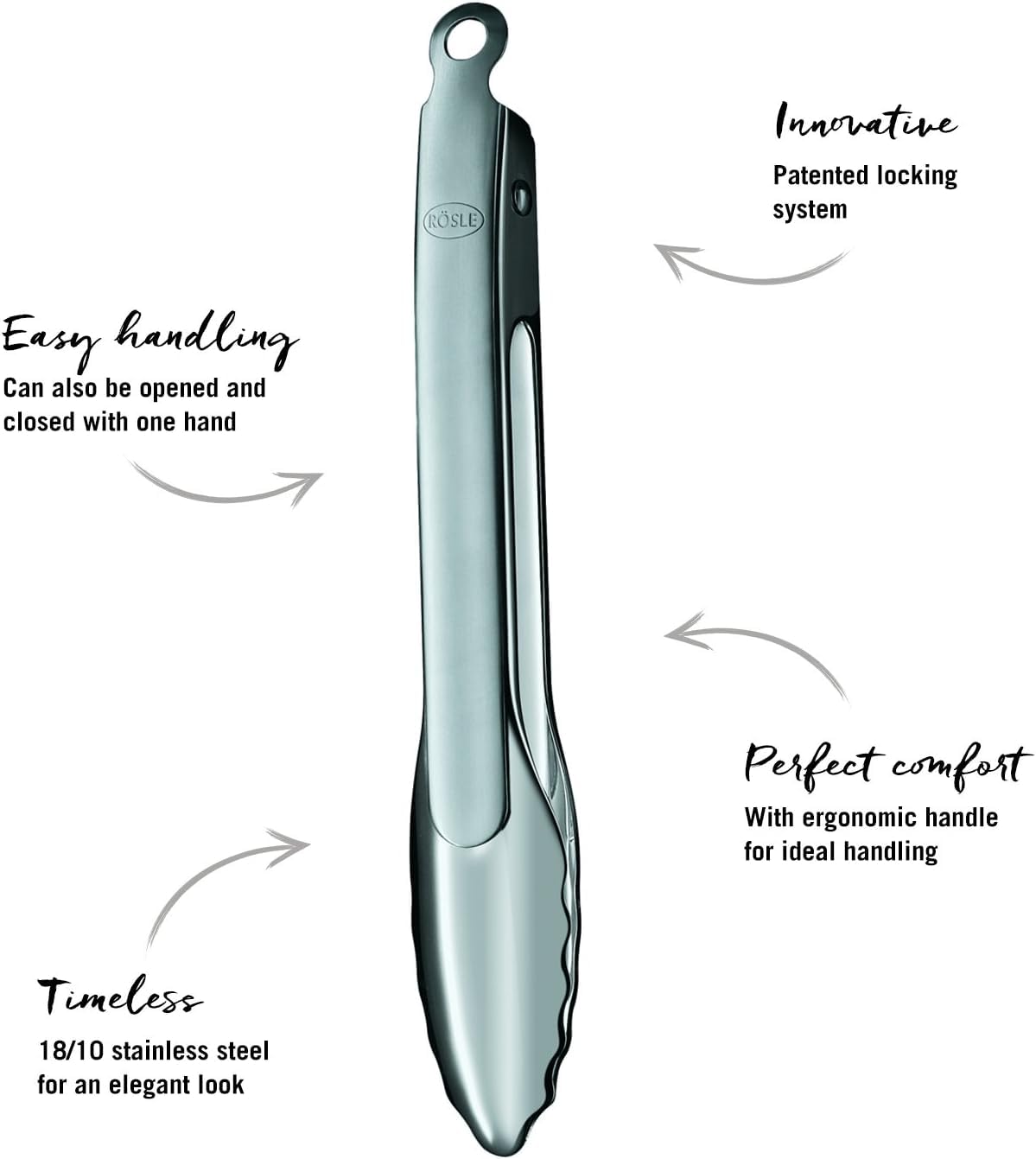 Rösle Stainless Steel 12-inch Lock and Release Tongs (12916)