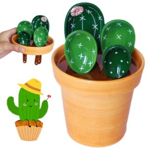 cactus measuring spoons set in pot, cute ceramic measuring spoons and cups, baking cacti spoon with holder for milk powder sugar salt wet dry ingredients, kitchen home small decorations ornaments